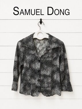 SAMUEL DONG Black & White Printed Blouse Size L